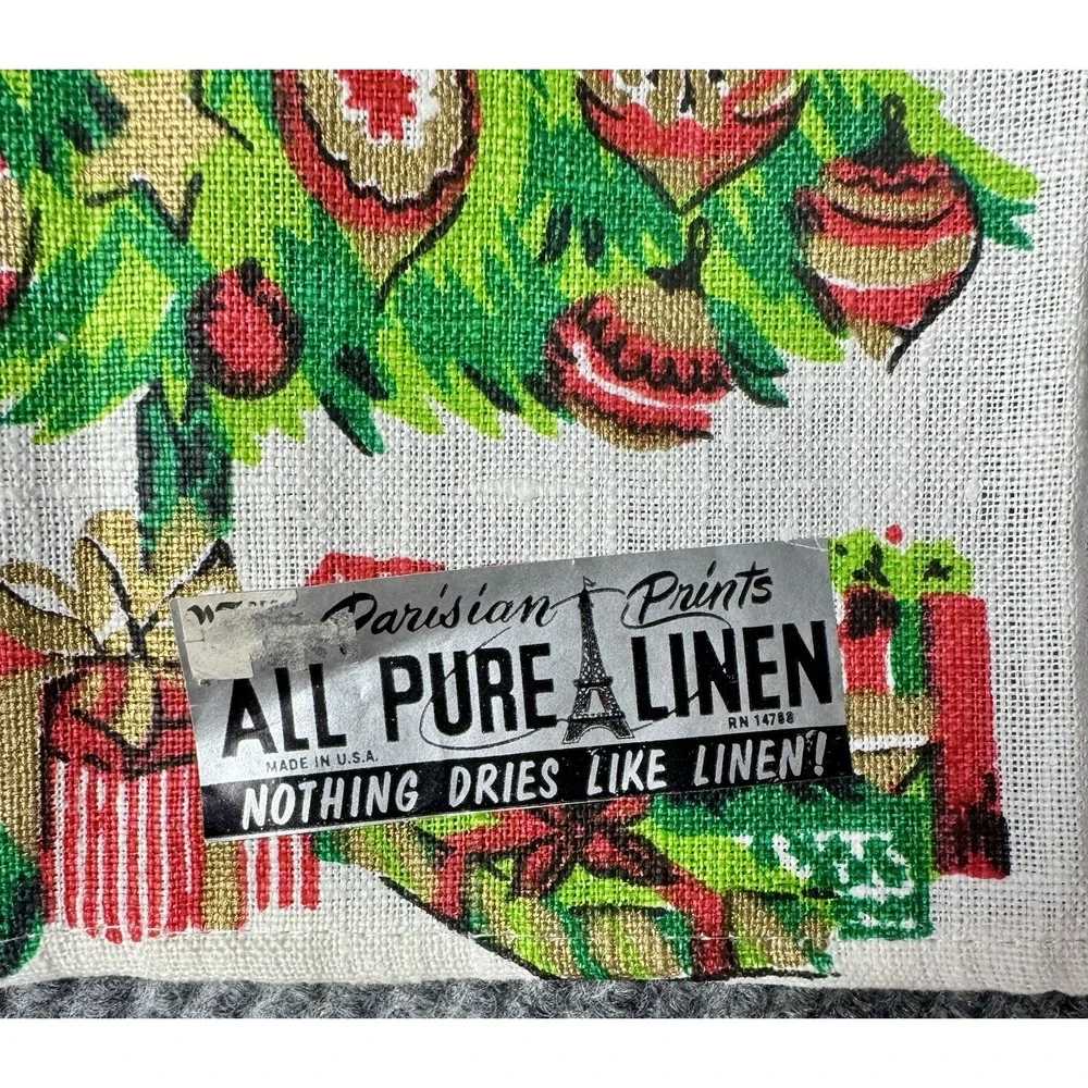 Vintage NOS Christmas Towel Linen MCM Tree Shiny Brite Ornaments USA